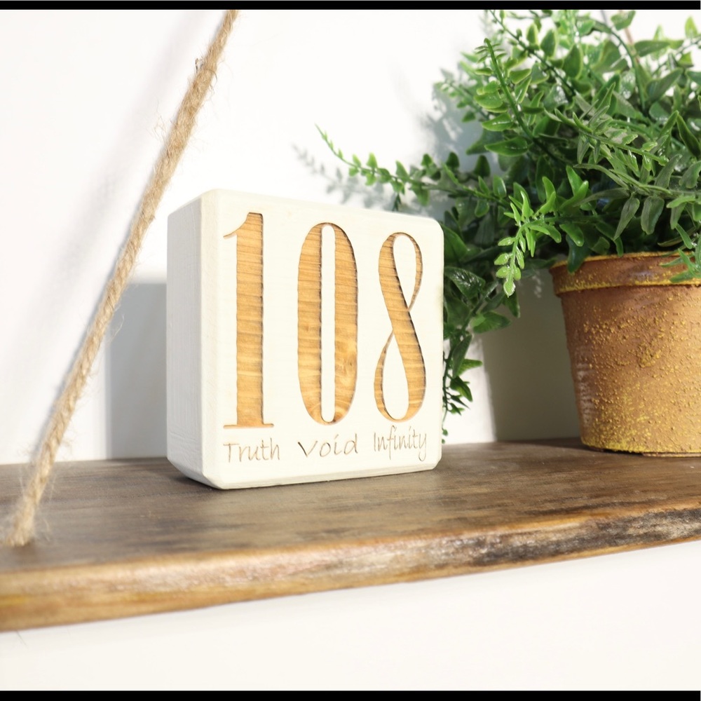 108 Laser Engraved Yoga Wooden Sign-Antique White